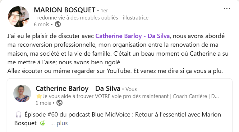 Blue Midlife
Catherine BARLOY
Coach professionnelle
Bilan de compétences
Jarny Nancy Distance Visio